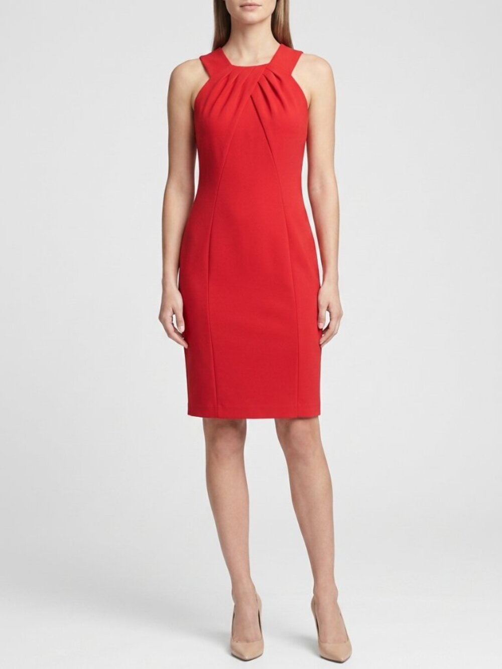 Calvin Klein Sheath Halter Midi Dress 12 Red Cocktail NWT